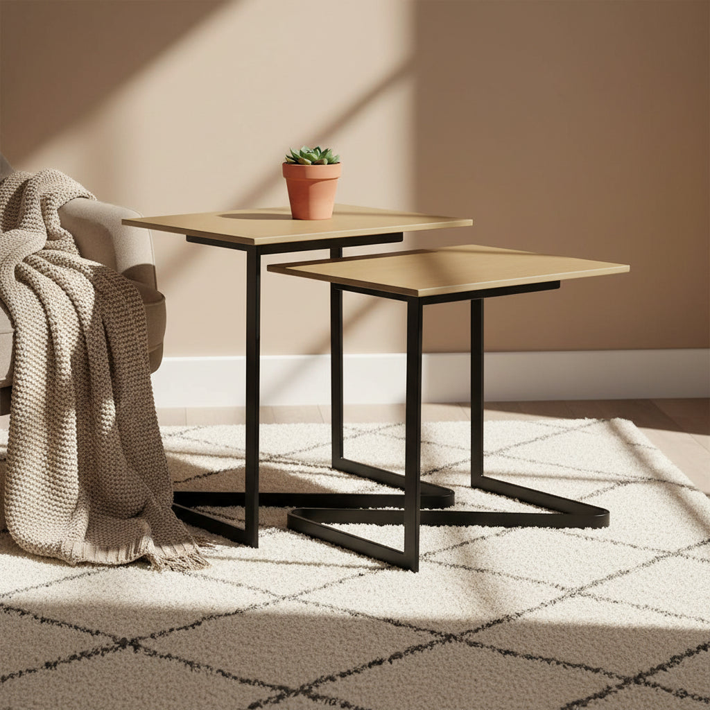 Glass Top Nesting Tables with Metal Base