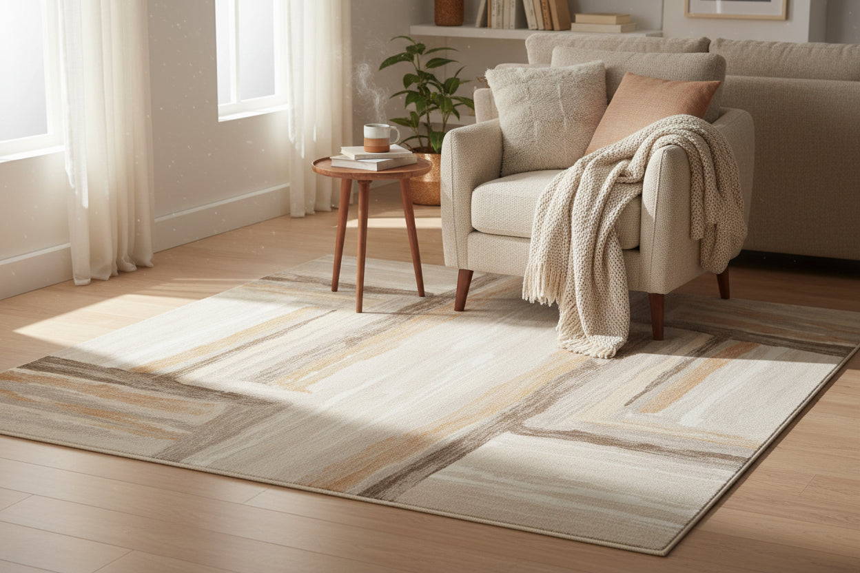 Ivory Gray Brown Patterned Area Rug