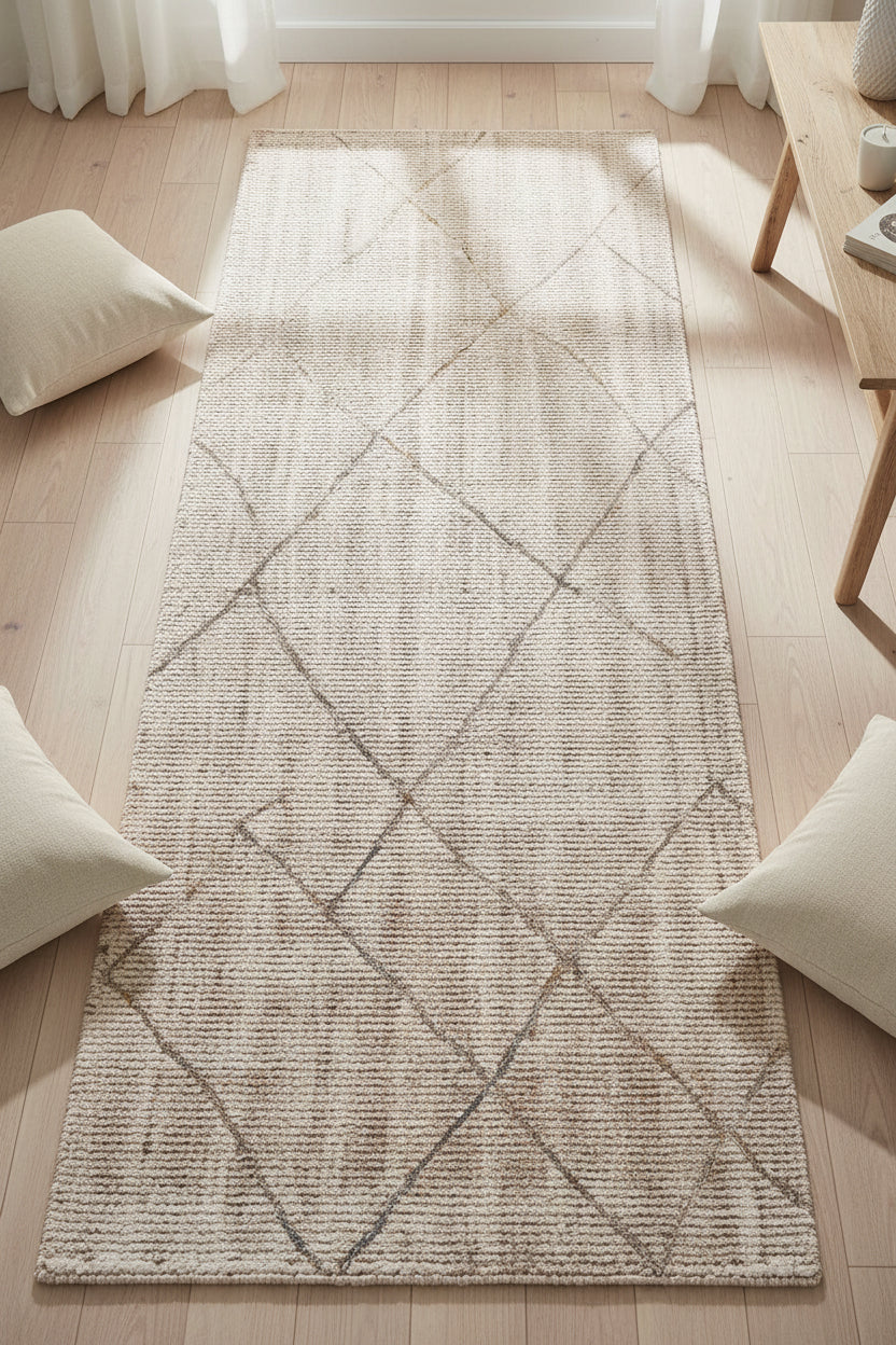 Silver Tribal Diamond Pattern Runner Rug - Hand-Loomed