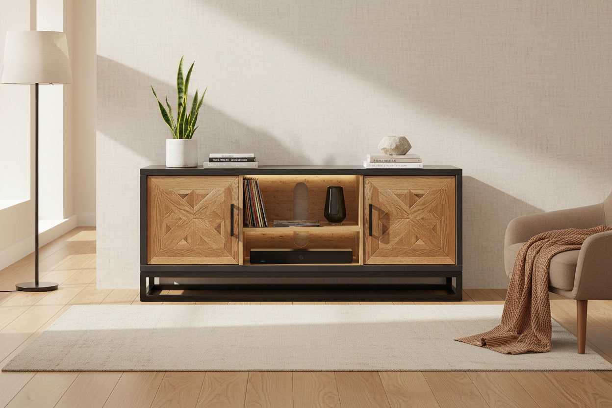 Two-Tone Wood Media Stand with Metal Legs