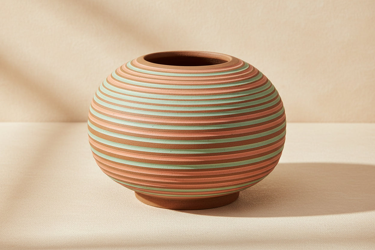 Natural Mango Wood Round Vase - Handcrafted