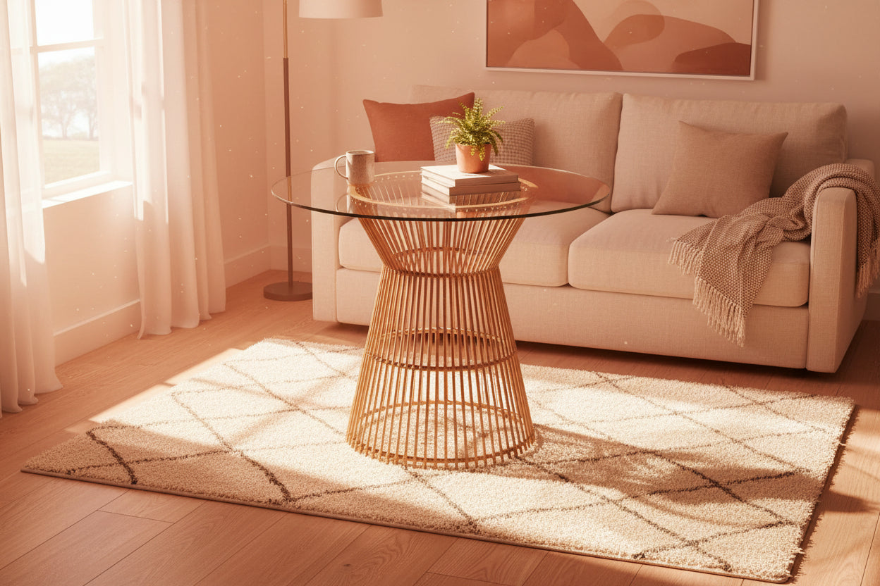 Natural Wicker Round Counter Table with Glass Top