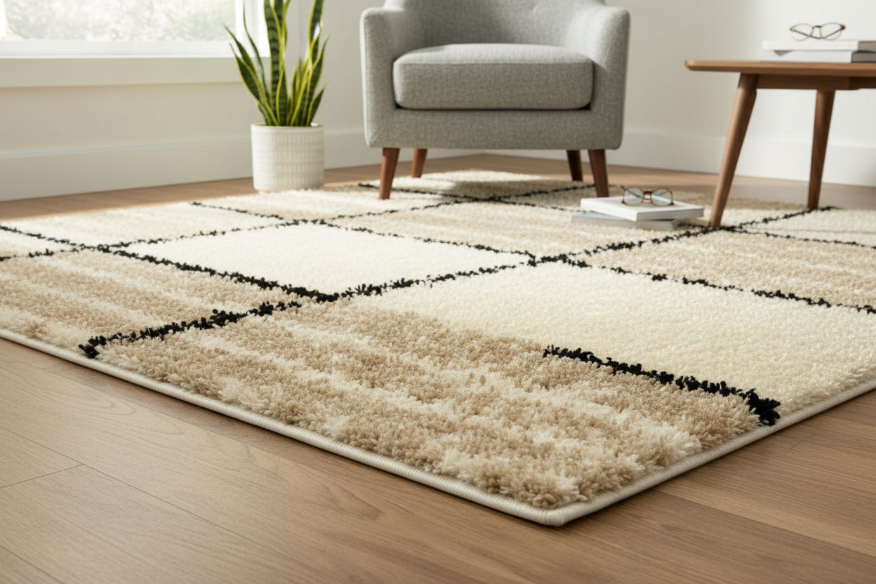 Tan Abstract Pattern Area Rug - Polyester