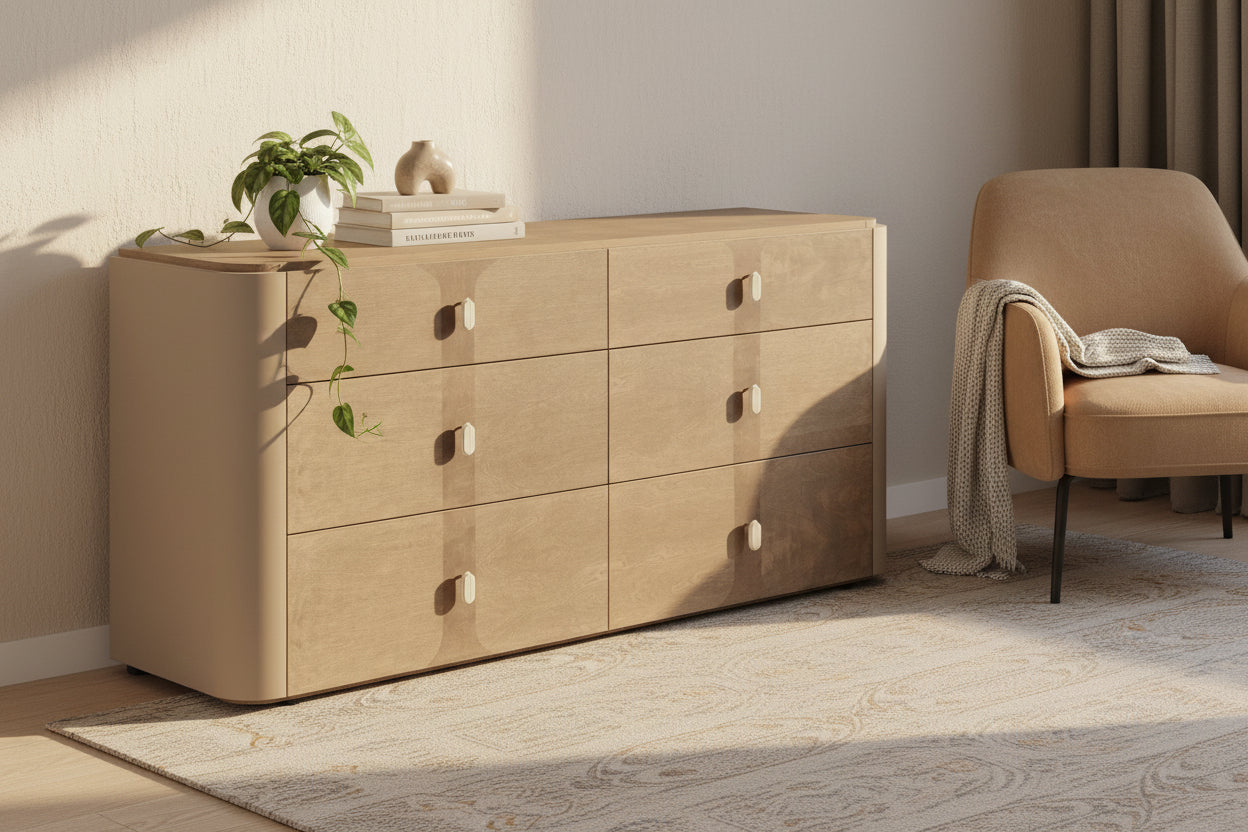 Warm Brown 6-Drawer Dresser with Inlay Details