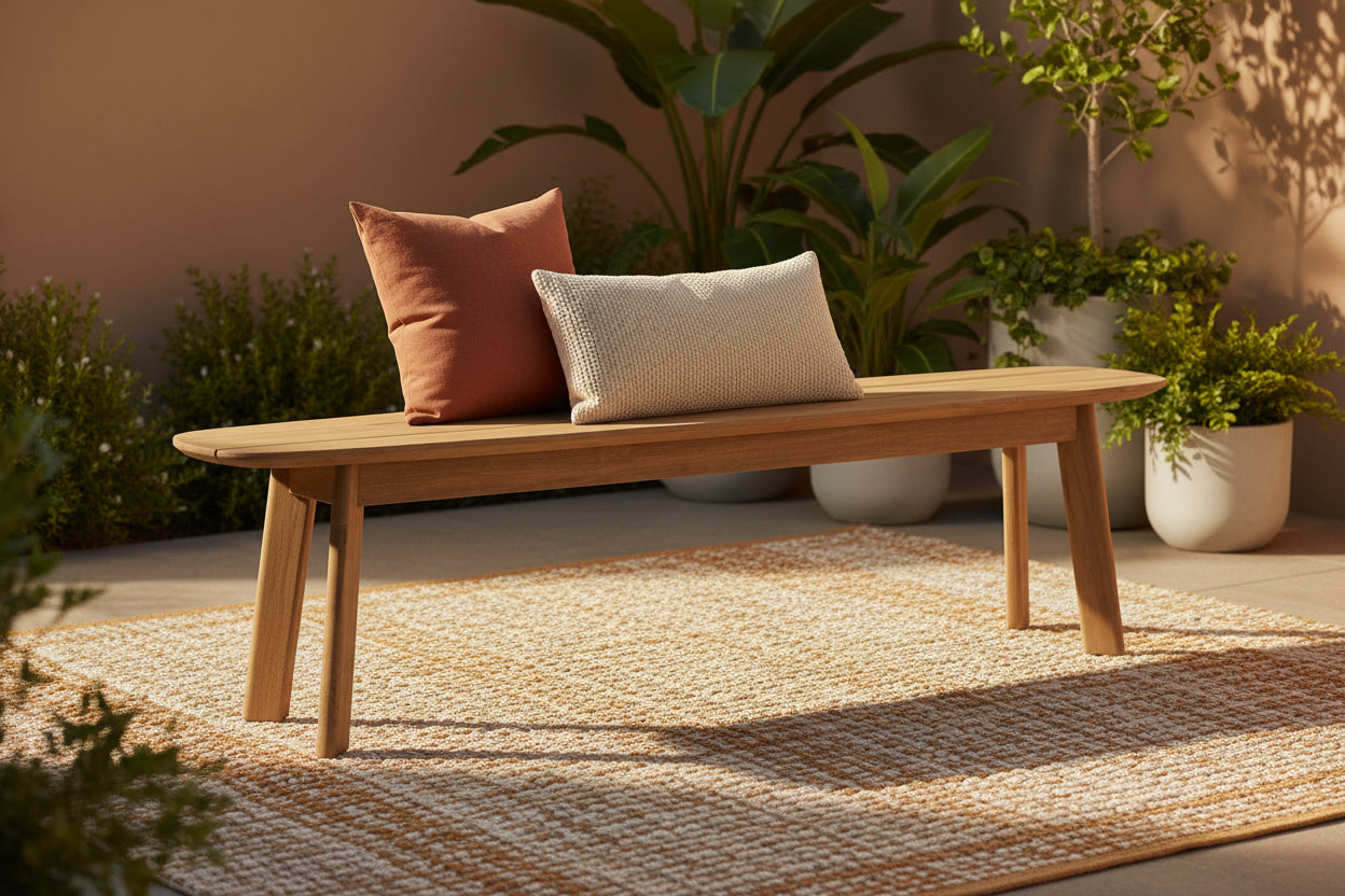 Teak Wood Outdoor Bench with Angled Legs