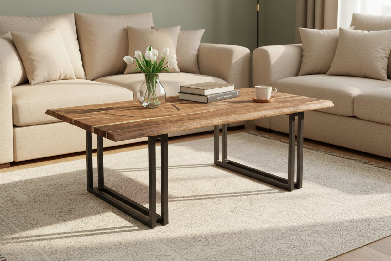 Acacia Wood Rectangular Coffee Table with Live Edge