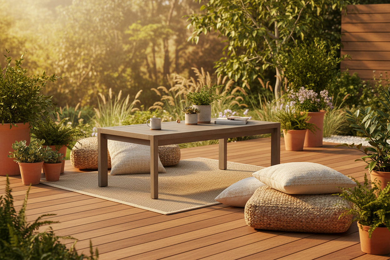 Weathered Eucalyptus Wood Outdoor Coffee Table