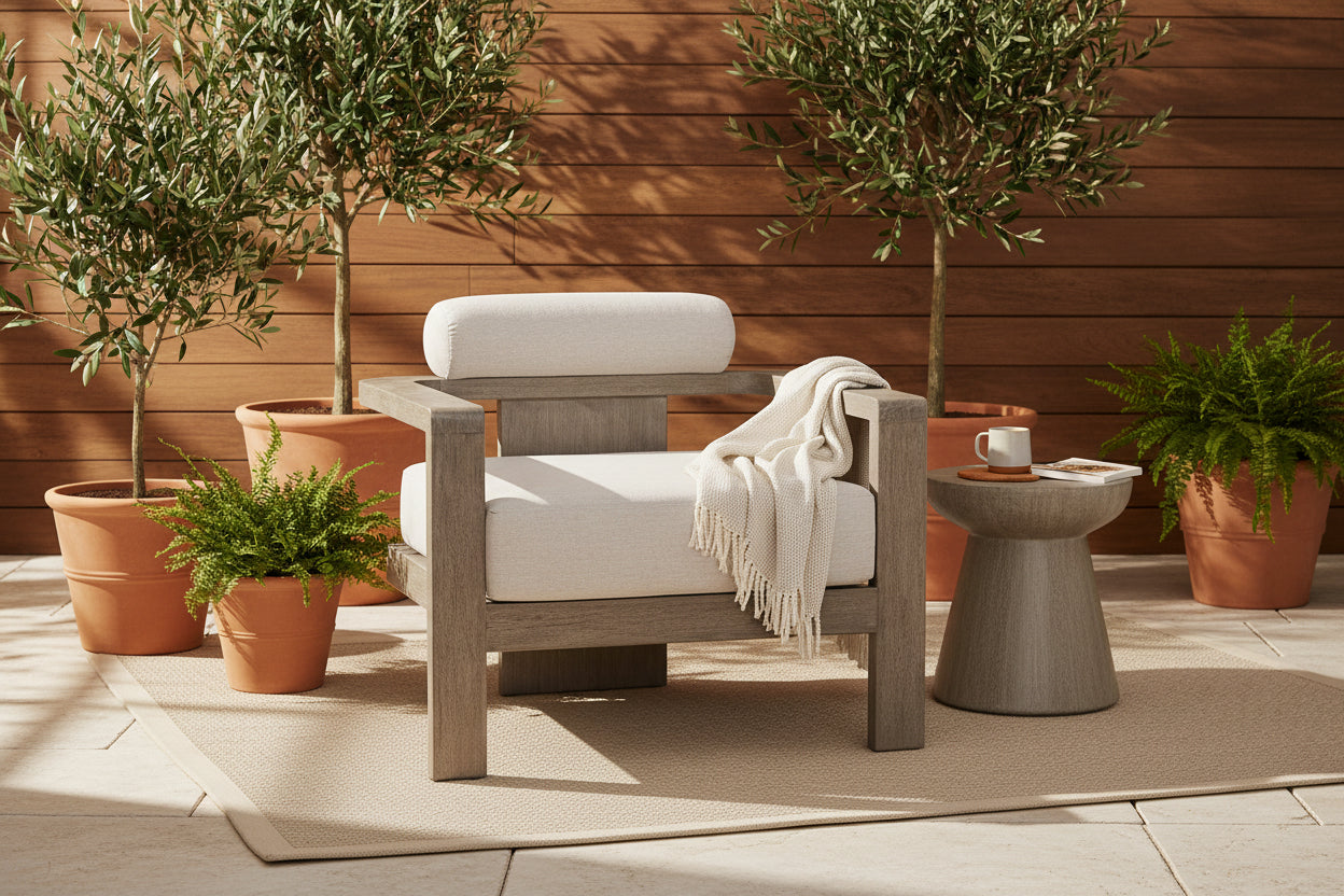 Eucalyptus Wood Outdoor Lounge Chair with Cushions