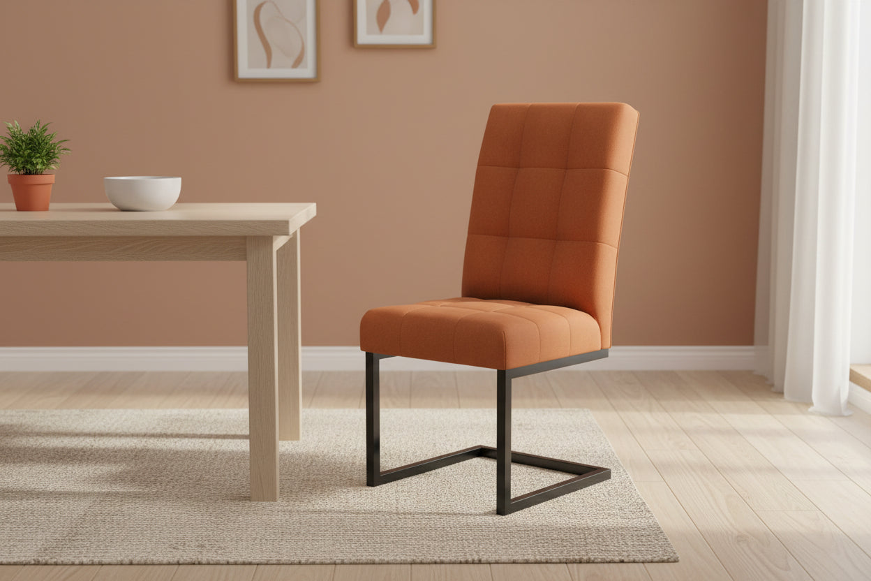 Velvet Upholstered Dining Chair with Cantilevered Metal Frame