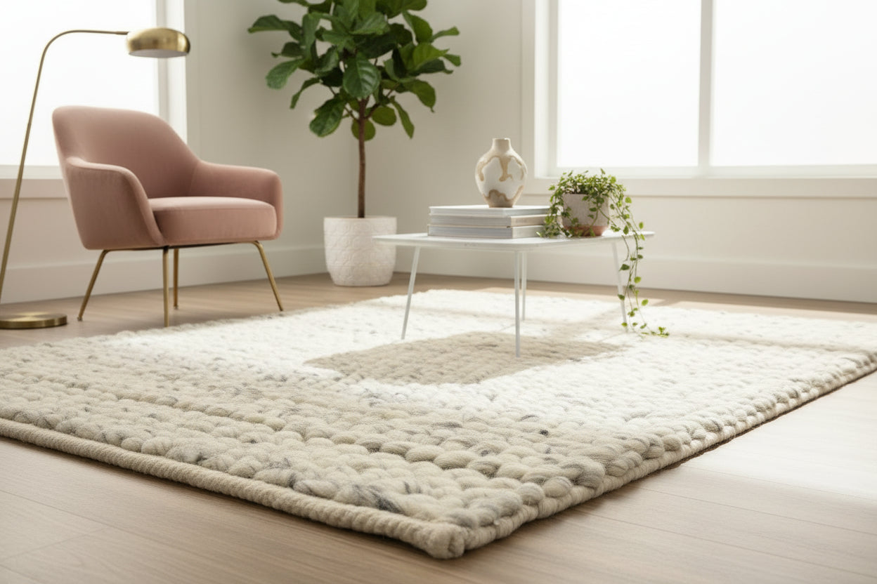 Ivory Striped Wool Viscose Rug