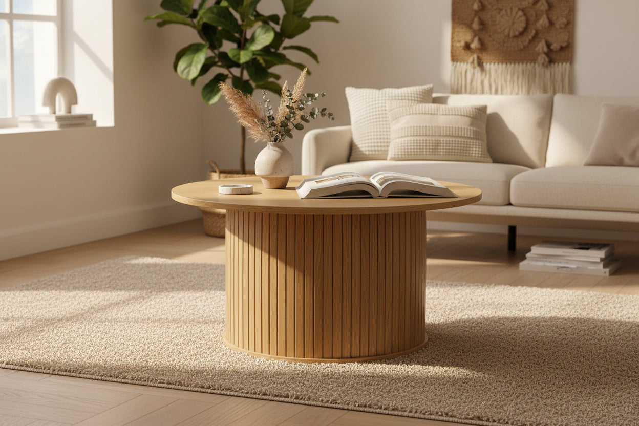 Round Coffee Table with Tambour-Paneled Base