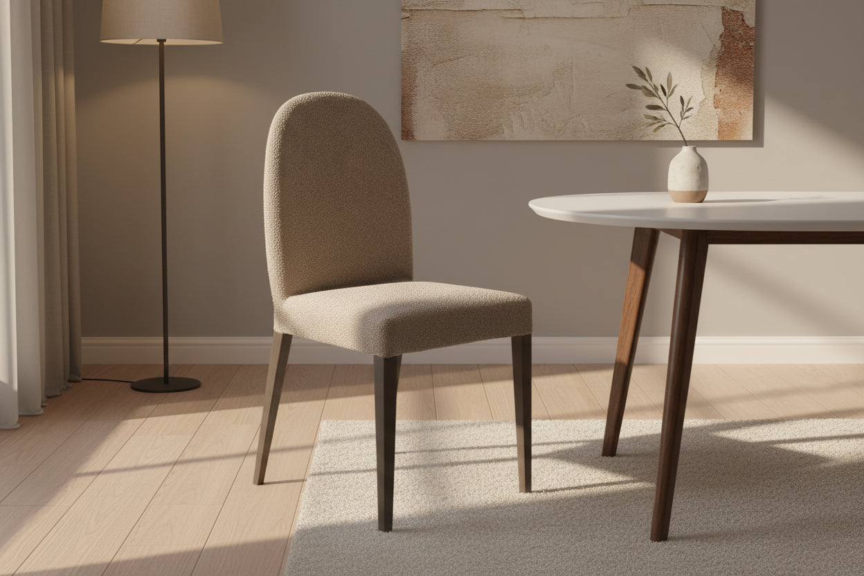 Beige Upholstered Dining Chair with Inlay Detail
