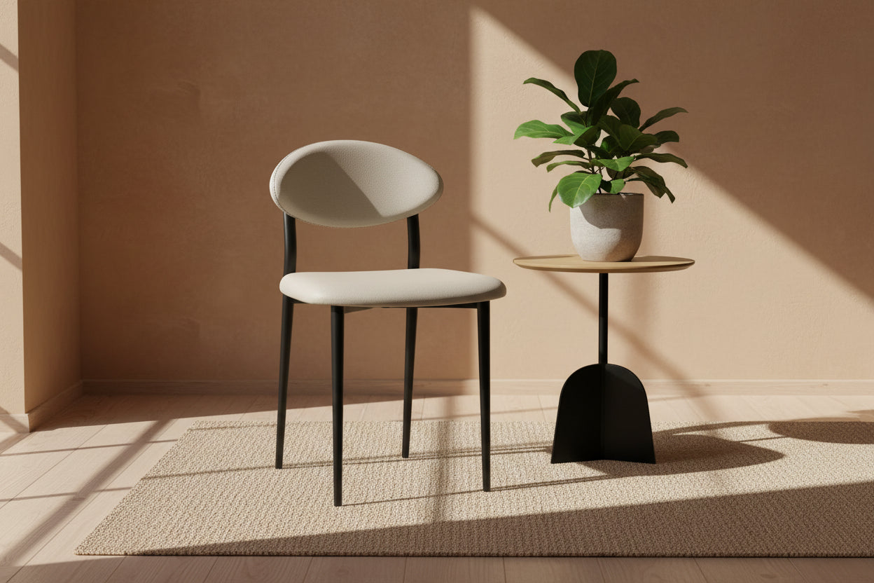 Gray Cushioned Dining Chair with Black Metal Frame