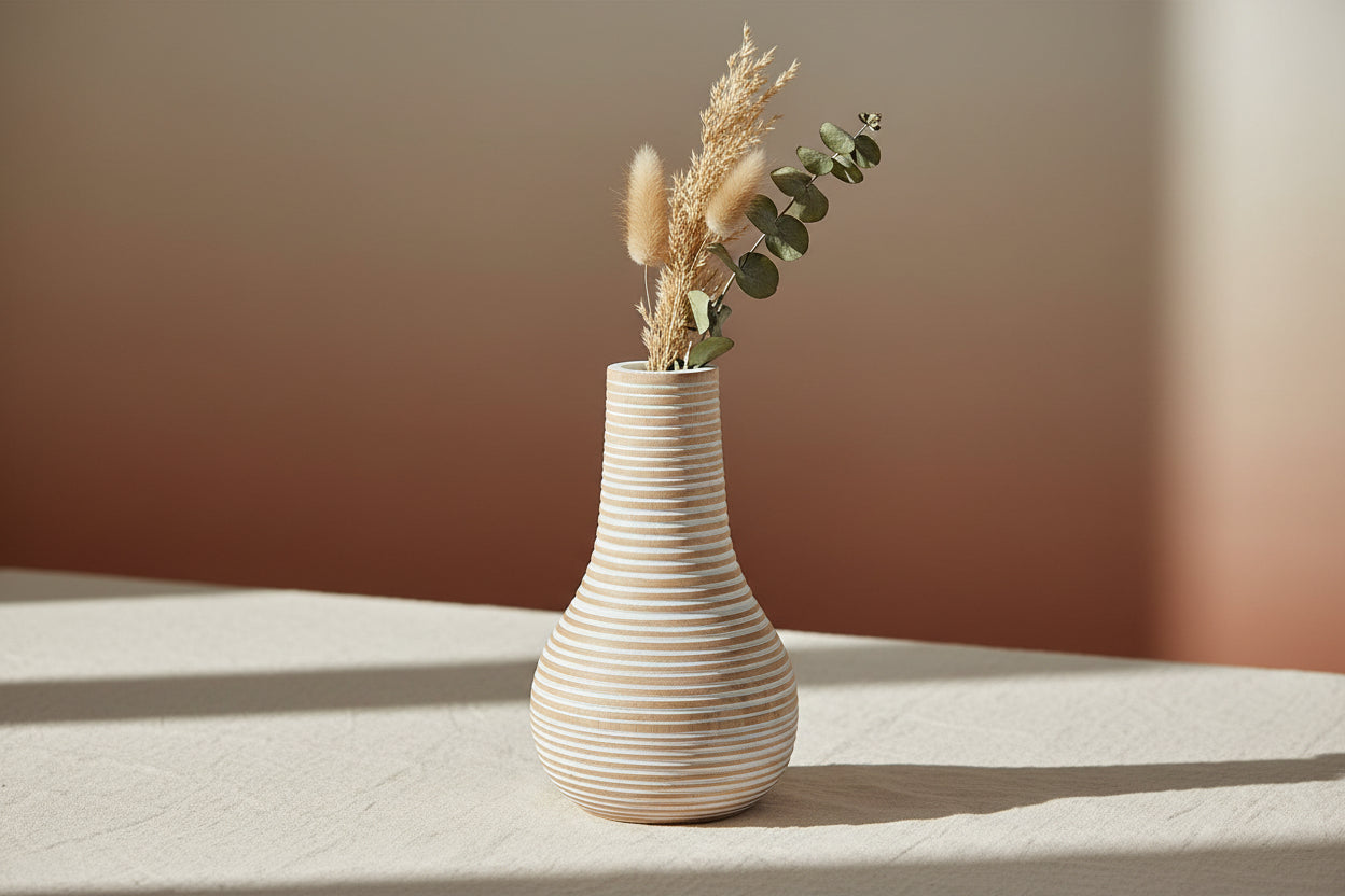 Natural Mango Wood Bulb-Shaped Vase - Handcrafted